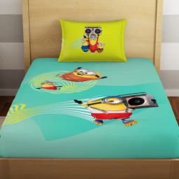 Spaces Printed Green 180 TC Cotton Single Bedsheet with 1 Pillow Covers-13