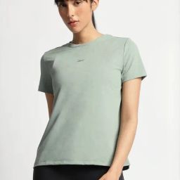 Reebok Green Regular Fit Self Pattern Sports T-Shirt-picture-3