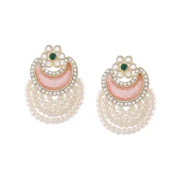 Zaveri Pearls Pink & Green Austrian Diamonds & Pearls Drop Earring-ZPFK16678 image 3