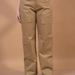 Crimsoune Club Beige Cotton Solid Cargo Trousers-image-94