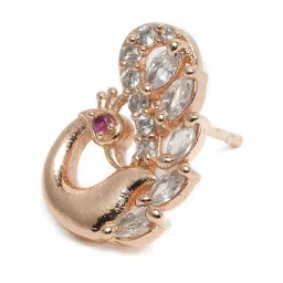 Zaveri Pearls Rose Gold Cubic Zirconia & Pearls Peacock Inspired Stud Earrings - ZPFK10339 image 3