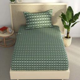 Bianca Estonia Green 116 TC Poly Cotton Single Bedsheet with 1 Pillow Cover-image-85