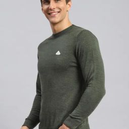 Monte Carlo Green Wool Blend Regular Fit Solid Pullover image 3