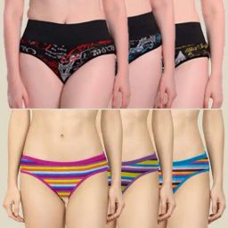 AROUSY Pink & Blue Printed Bikini Panties - Pack Of 6-image-90