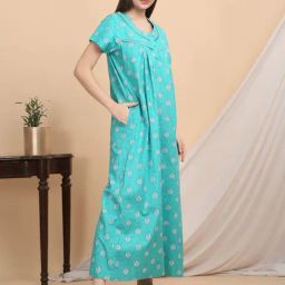 Sweet Dreams Turquoise Cotton Printed Nighty-picture-23