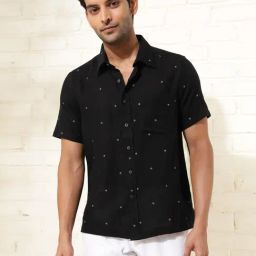 Fabindia Black Straight Fit Self Shirt-image-57