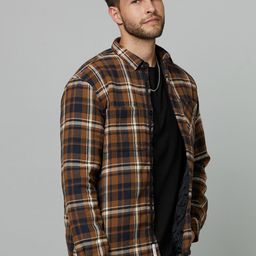 Celio Men Checked Utility Pockets Spread Collar Regular Cotton Tailored Jacket image 2