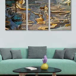 999Store Gold & Blue Buddha Art 3 Frame Canvas Paintings-21