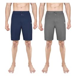 XYXX Grey & Blue Cotton Regular Fit Shorts (Pack Of 2)-image-51