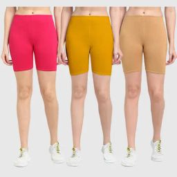 Gracit Pink & Yellow Cotton Sports Shorts - Pack Of 3-image-88