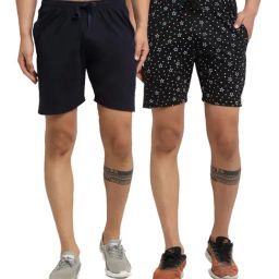 Vimal Jonney Navy & Black Regular Fit Printed Shorts - Pack of 2-image-30