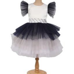 The Magic Wand Kids White & Navy Embellished Dress-image-49