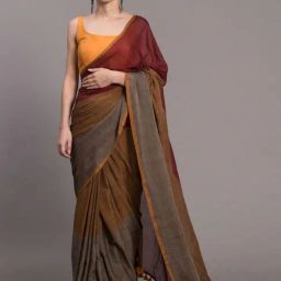 Suta Brown & Maroon Pure Cotton Saree Without Blouse-image-43