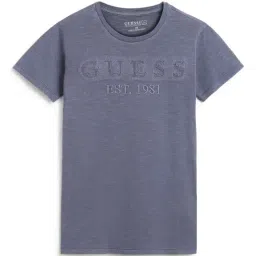 Guess Blue Embroidered Round Neck Gmt Dye T-Shirt-picture-10