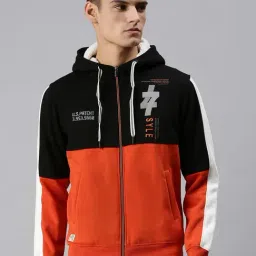 SHOWOFF Multi Cotton Slim Fit Colour Block Hooded SweatShirt-image-18
