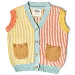 MiArcus Kids Yellow & Pink Cotton Striped Sweater-image-52
