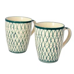 Aapno Rajasthan Teal Ceramic Glossy Cup (0.25 L) - Set of 2 image 3