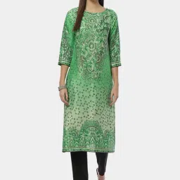 Biba Green Printed Straight Kurta-image-88