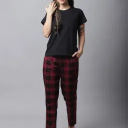 Boston Club Black & Maroon Cotton Printed Top Pyjama Set-picture-3
