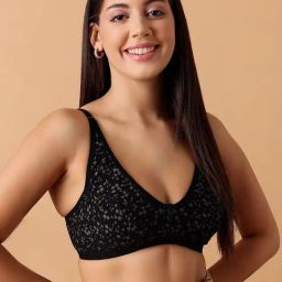Clovia Black Floral Print Half Coverage Non-Wired Everyday Bra-image-35
