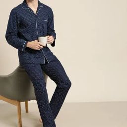 Hancock Navy Cotton Regular Fit Print Lounge Sets-image-38