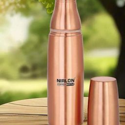 Nirlon Amrutam Brown Copper Water Bottle With Glass (1000ml) - Set of 4-41