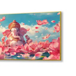 Nestroots Multicolor Canvas Divine Ganesha Delight Wall Painting - White Floating Frame image 3