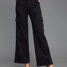 Miss Chase Black Denim Relaxed Fit High Rise Cargo Jeans-image-78