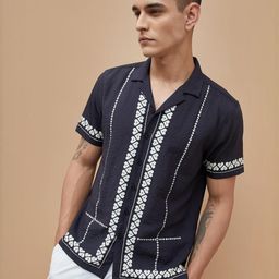 CODE by Lifestyle Abstract Printed Cuban Collar Cotton Shirt-picture-6