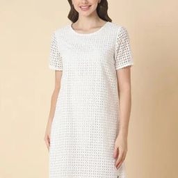 Allen Solly White Self Pattern Shift Dress-image-71