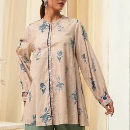 Biba Beige Cotton Floral Printed Shirt-image-39