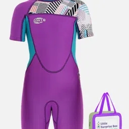 Little Surprise Box Kids Purple Printed Swimsuit with Swim Bag-image-53