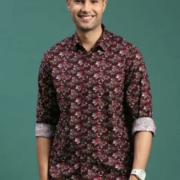 Showoff Brown Cotton Slim Fit Floral Shirts-image-81