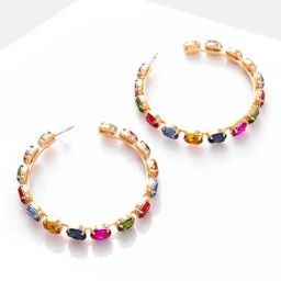 Sohi Gold Plated Designer Stone Hoop Earrings-31