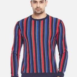 People By Pantaloons Navy & Red Regular Fit Striped Sweatshirt-image-59
