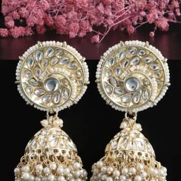 Zaveri Pearls Gold Tone Traditional Kundan & Pearls Jhumki Earrings - ZPFK13643-image-39