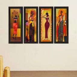 eCraftIndia Set of 4 Tribal Women Satin Matt Texture UV Art Painting-image-52