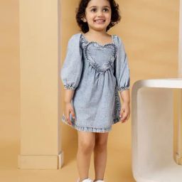 Budding Bees Girls Blue Denim Regular Fit Dress-image-64