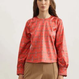 Iconic Rust Cotton Printed Top-9