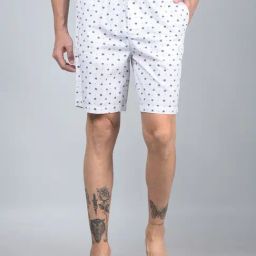 Crimsoune Club White Cotton Regular Floral Shorts-image-36