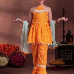 Libas Kids Girls Mustard Cotton Striped Kurta Sets-image-65
