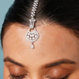 Abdesigns Silver American Diamond Studded Maang Tikka Headpiece-picture-22