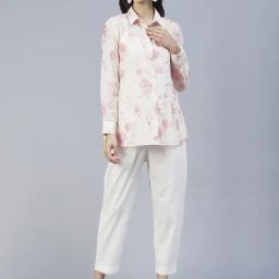 Fashor Off-White Cotton Embroidered Shirt Pant Set-picture-9