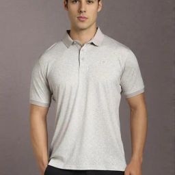 Louis Philippe Grey Cotton Regular Fit Printed Polo T-Shirt-image-26