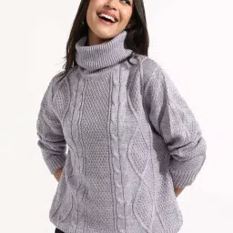 Campus Sutra Grey Regular Fit Self Pattern Sweater-picture-25