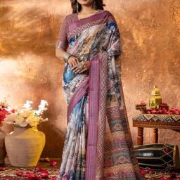Saree Mall Multicolored Linen Self Saree with Blouse Piece-picture-16
