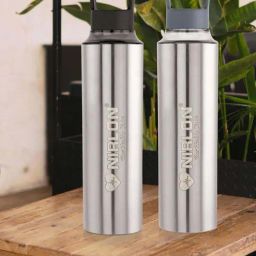 Nirlon Eco Pur Grey & Black Stainless Steel Single Wall Water Bottle (900ml) - Set of 2-13