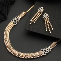 Saraf RS Jewellery Gold Polished White CZ Studded Contemporary Jewellery Set-image-71
