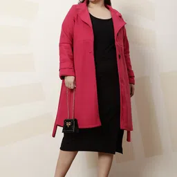 Athena Ample Plus Size Solid Notched Lapel Longline Overcoat With Tie Up Waist image 5