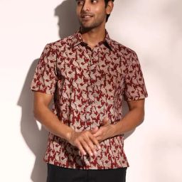 Fabindia Maroon Straight Fit Printed Shirt-image-70